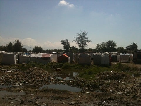 Life in a flooded tent city
